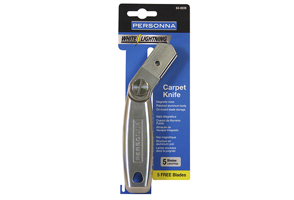 Personna White Lightning Carpet Knife: Fixed Blade Aluminum Knife with 5 Blades, in package